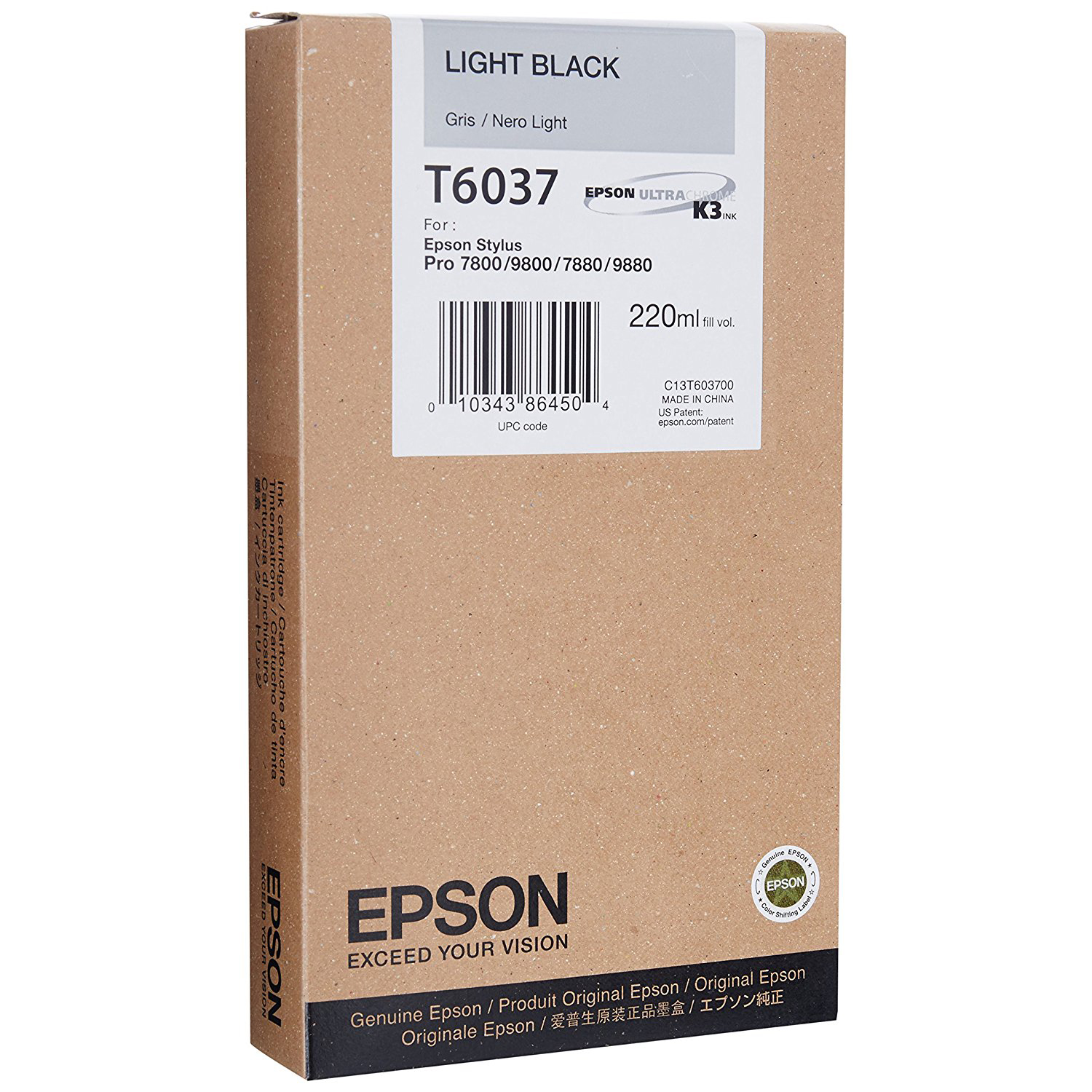 Compatible T6037/ C13T603700 Light Black high yield cartridge for Epson Stylus Pro 7400/ 7880/ 9400/ 9880