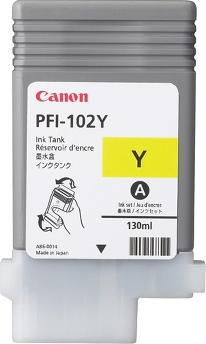 Compatible 0898B001/ PFI-102Y Yellow Dye No. 102  cartridge for Canon iPF500/ iPF600/ iPF700/ iPF510/ iPF610/ iIPF710/ iPF720/iPF700/ iPF605/ iPF650/ iPF655/ iPF750/ iPF755/ iPF760/ iPF765/ LP17/ LP24